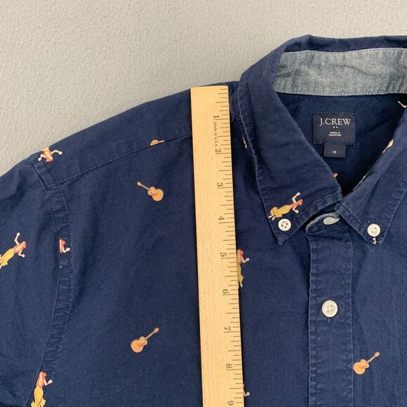 J. Crew Button Shirt Mens Size Medium Hawaii Girl Guitar Short Sleeve Blue - Picture 7 of 16